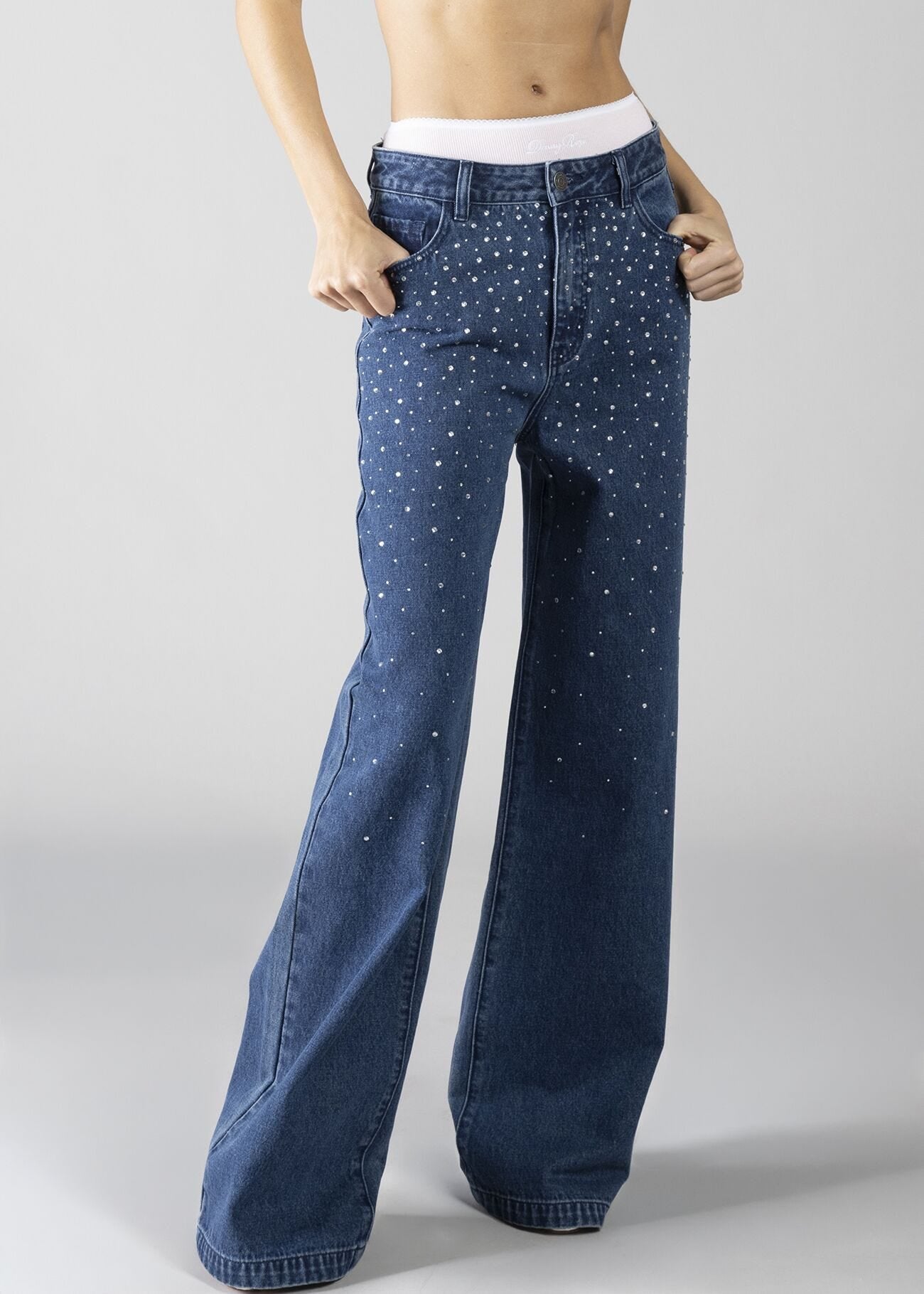 Jeans palazzo con pietre
