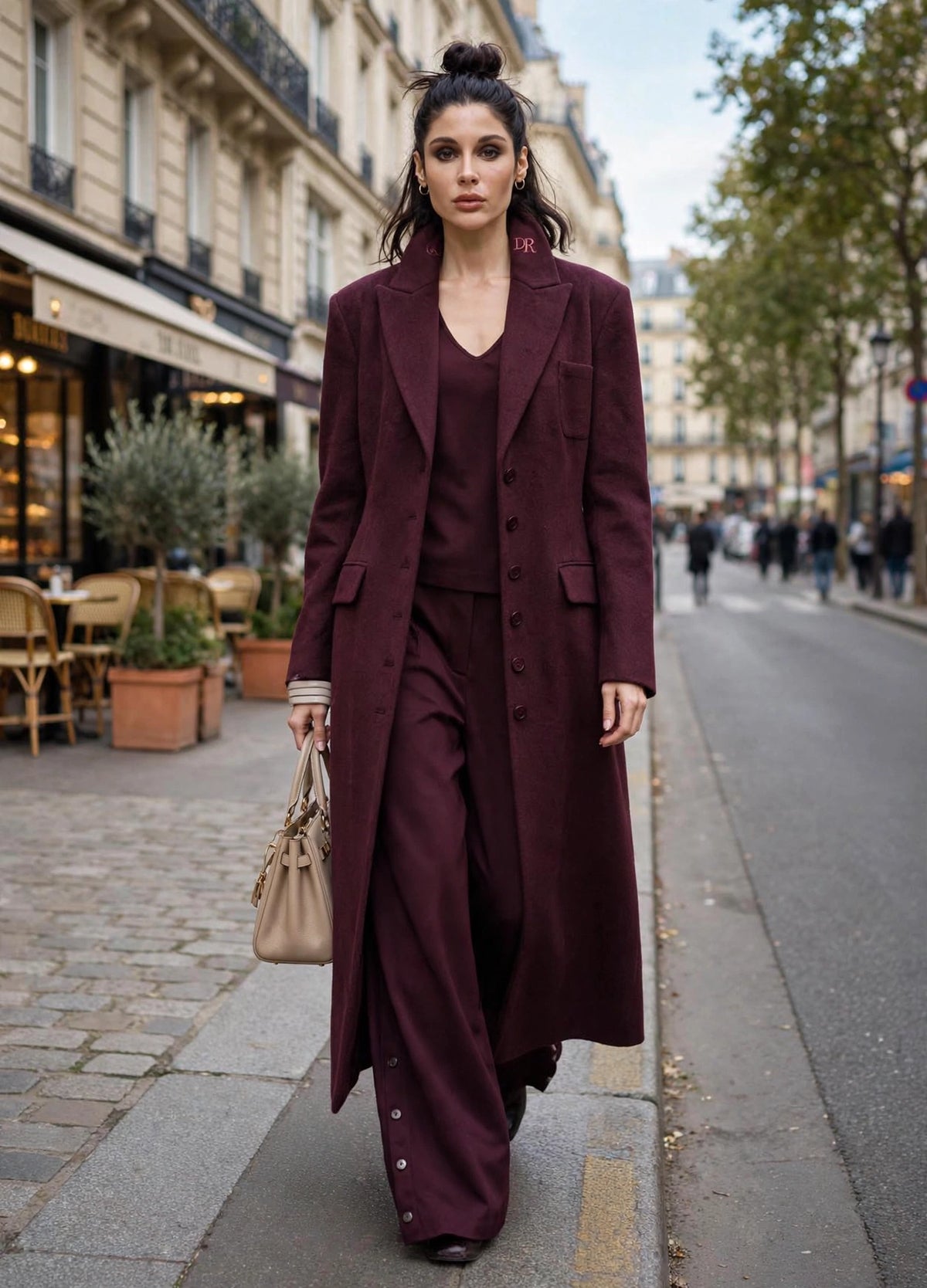 CAPPOTTO LUNGO IN MISTO LANA COLOR VINO ROSSO A CLESSIDRA