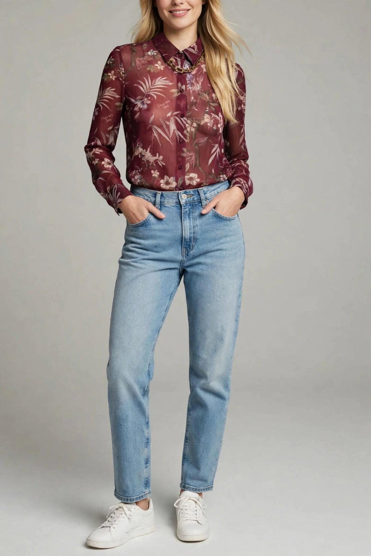 Camicia floreale bordeaux