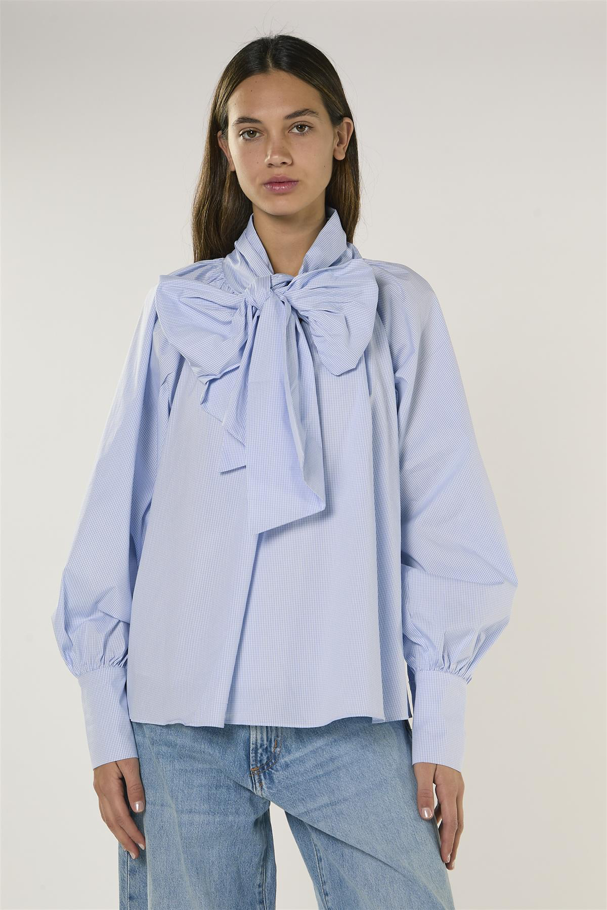 Camicetta Blu A Micro Quadri