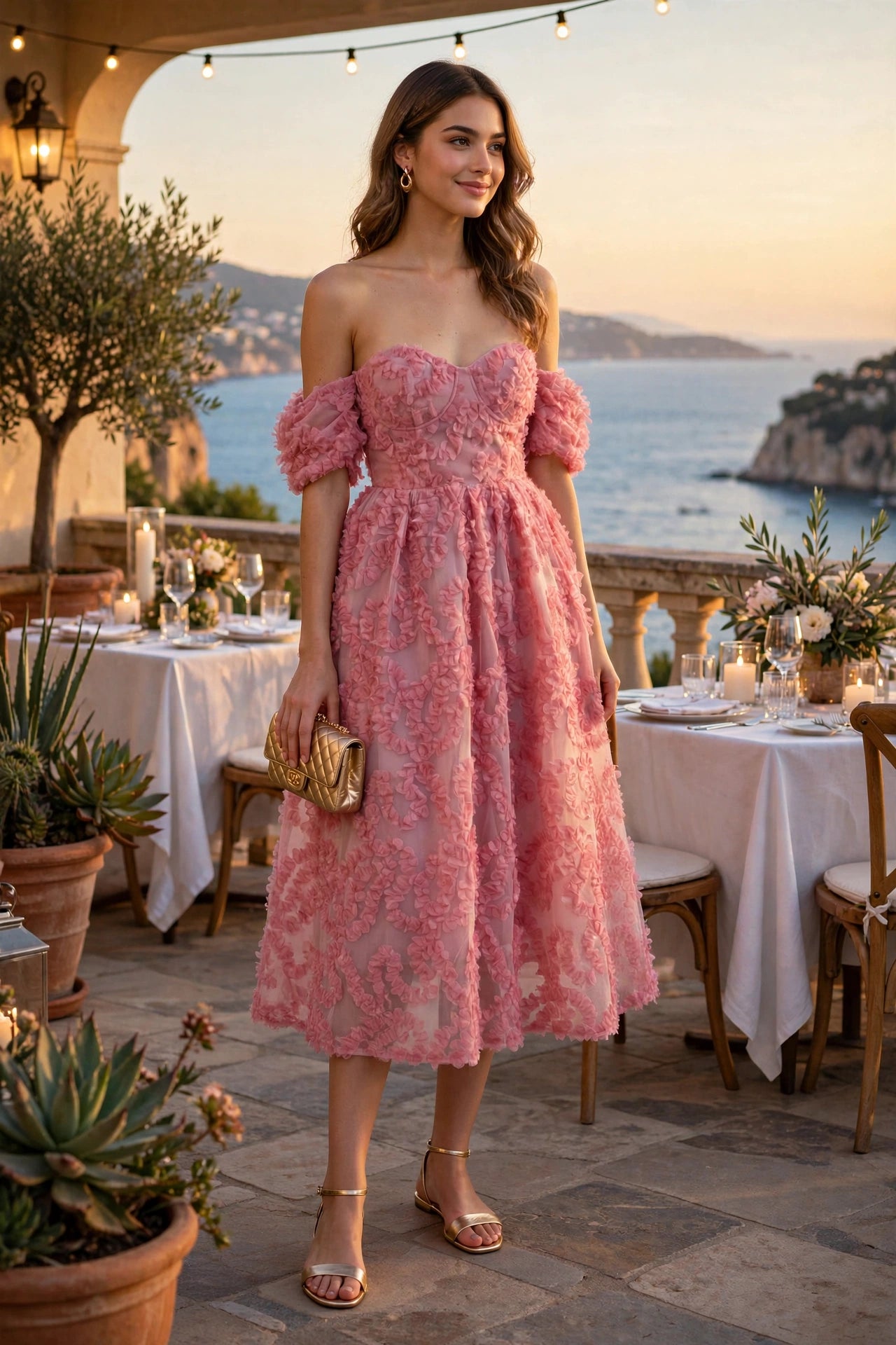 Abito midi Amelia con scollo Bardot