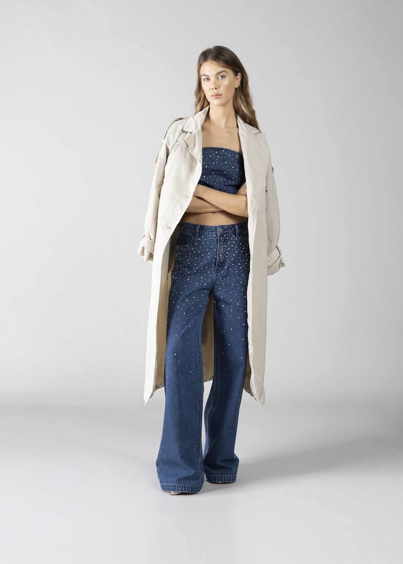 Jeans palazzo con pietre