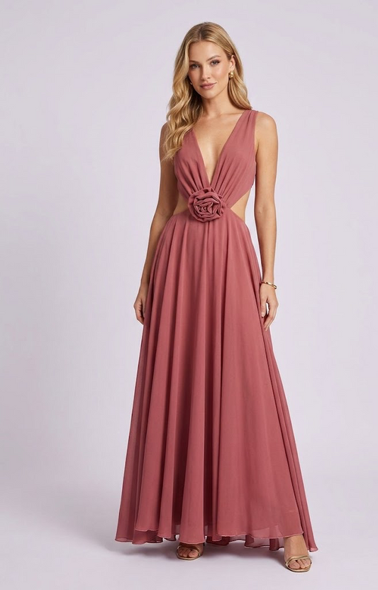 ABITO LUNGO ROSE CON CUT-OUT CANYON ROSE