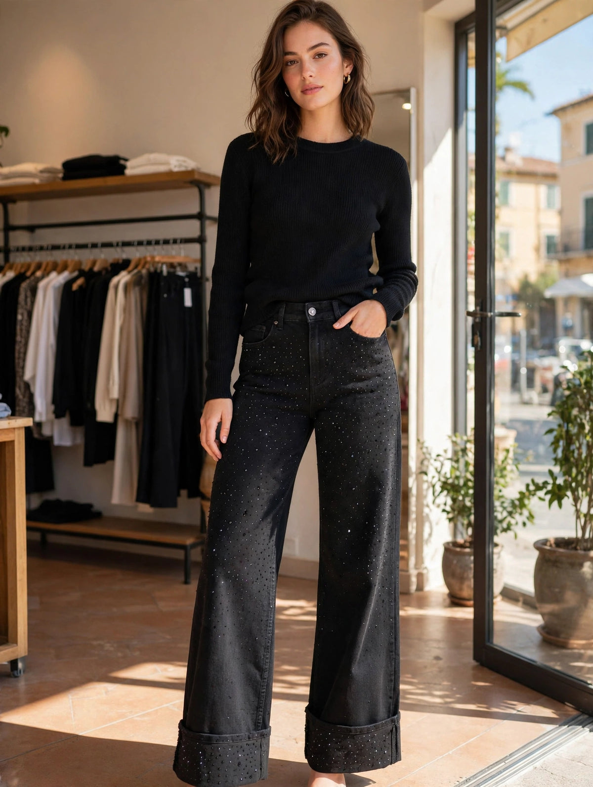Jeans nero strass