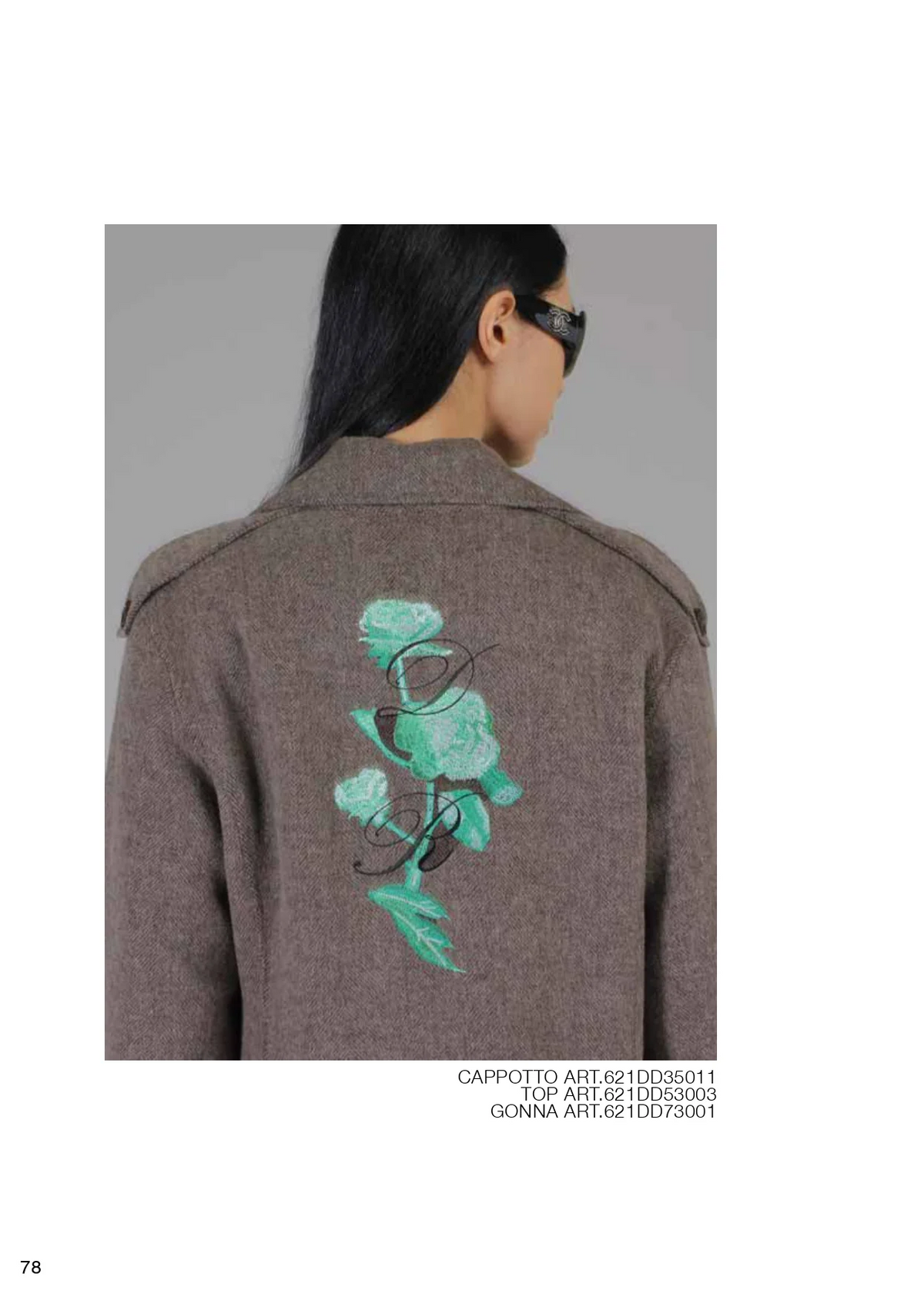 CAPPOTTO LUNGO IN TESSUTO SPINATO RICAMO ROSE TAUPE