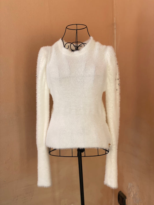 Maglione con borchie e strass