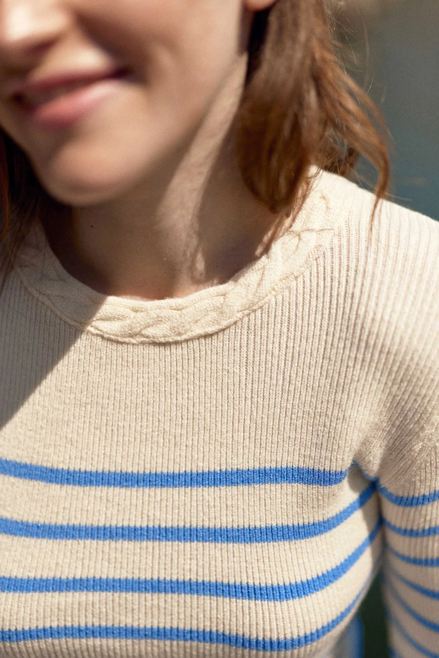 Maglione a righe ecru/celeste a maniche lunghe - Manel