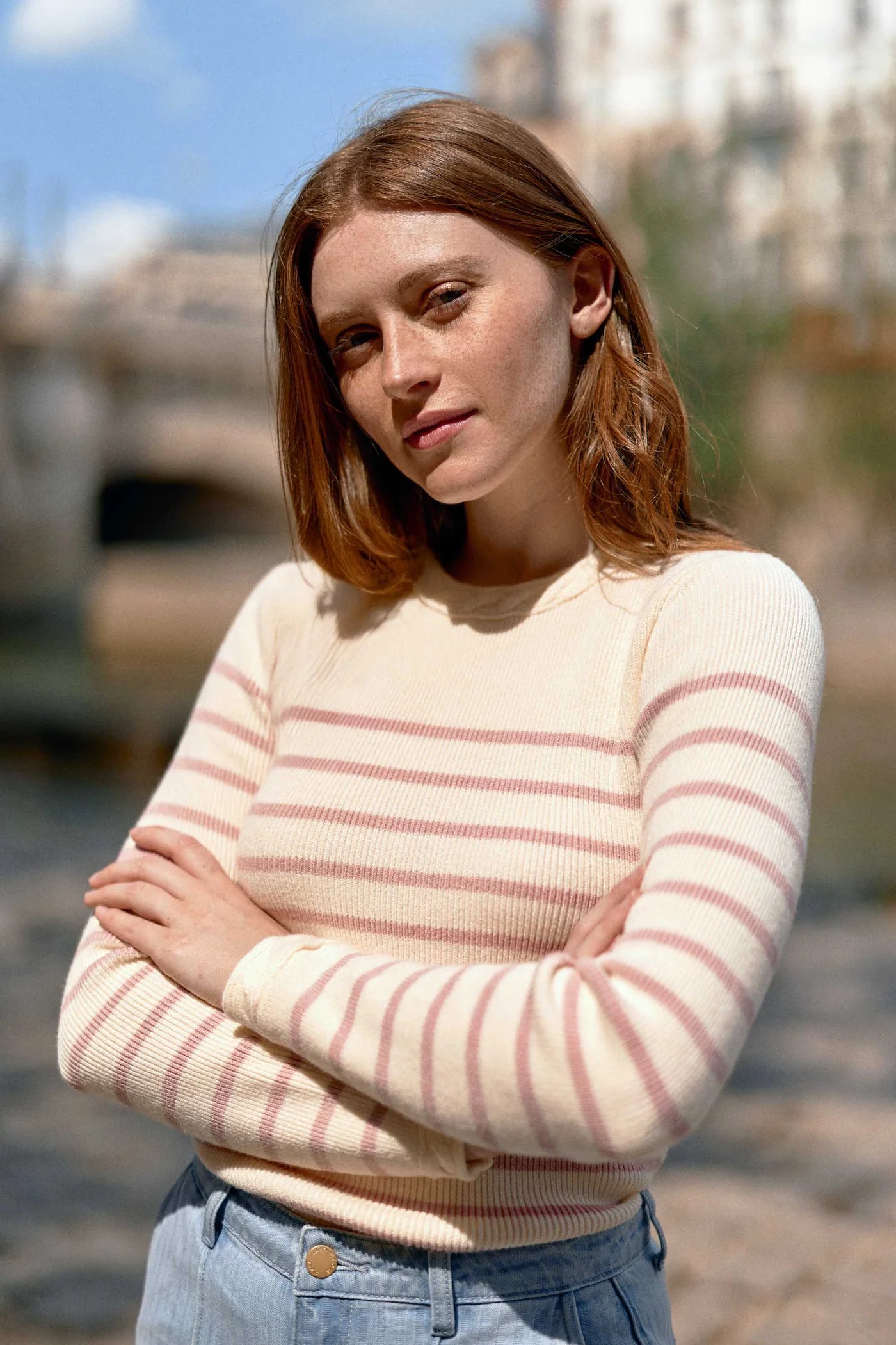 Maglione marinaio ecru/rosa - Manel