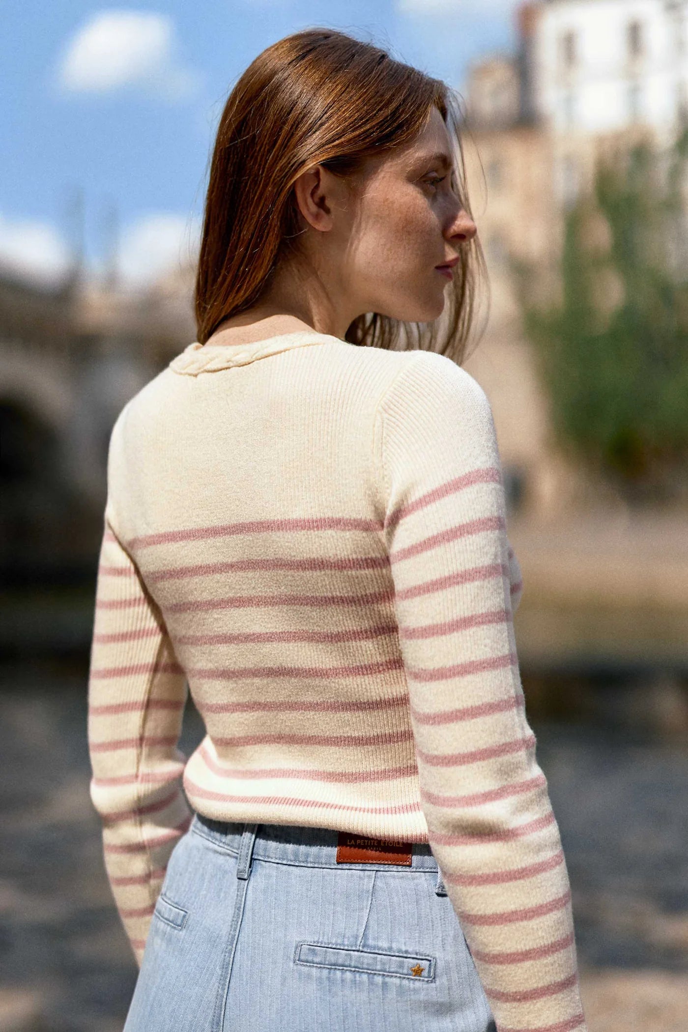 Maglione marinaio ecru/rosa - Manel