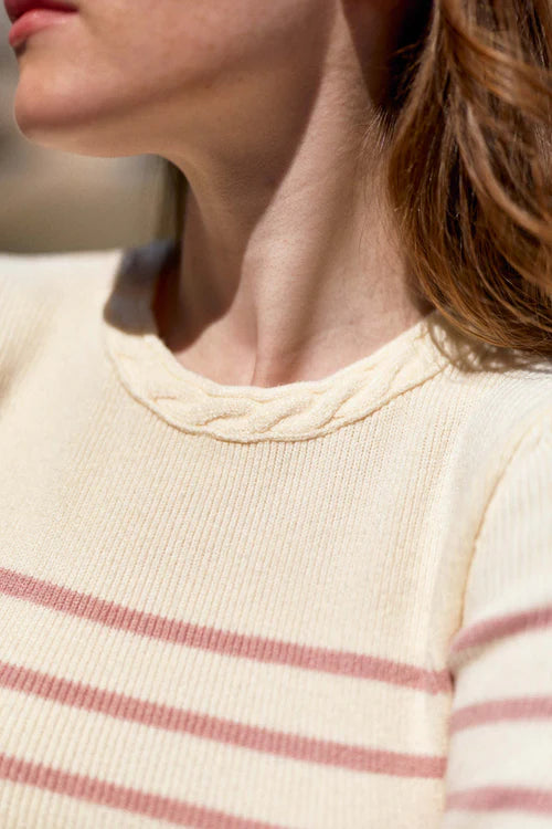 Maglione marinaio ecru/rosa - Manel
